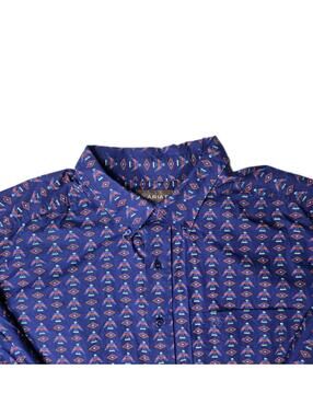Ariat - Navy Blue Aztec Print Button Down Long Sleeve Shirt - Mens XXL